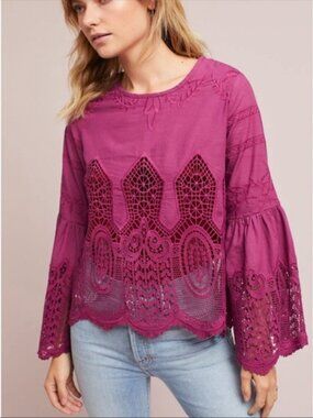Anthropology Chloe Oliver Bell Sleeve lace top